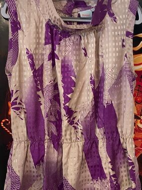 Purple and Cream Patterned Sleeveless Blouse by
